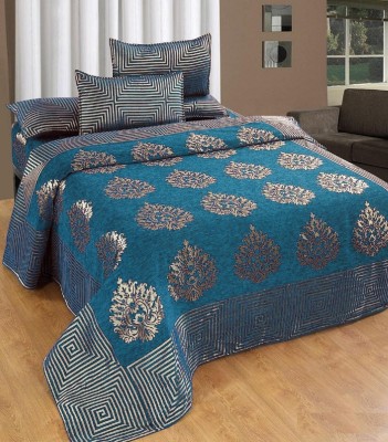 Sirmor 250 TC Velvet Queen Floral Fitted (Elastic) Bedsheet(Pack of 1, Blue)
