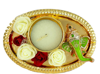 

Ammvi Creations Ganesha Multicolor Floral Tealight candle Holder Set with Tealight for Diwali and Regular Home Décor Candle(Gold, Pack of 1)