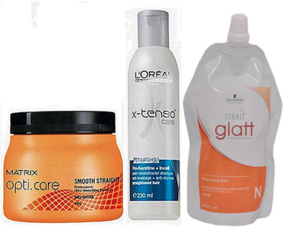 

Matrix Opticare Hair Spa, L'oreal X-Tenso Care Shampoo & Schwarzkopf Glatt N Hair Straightening Cream(Set of 3)
