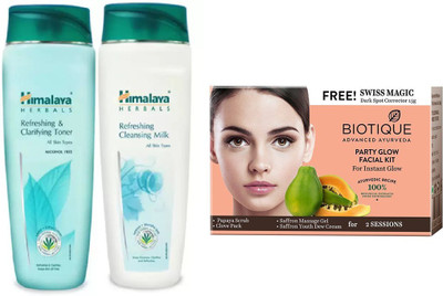 

Himalaya refreshing toner, refreshing milk, party glow facial kit(Set of 3)