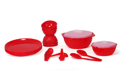 

Sugam 24pcs-Dinnerset-Red coplete Dinner Set Pack of 24 Dinner Set(Plastic)