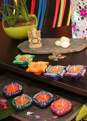 Little India Earthenware (Pack of 8) Table Diya Set(Height: 1 inch)