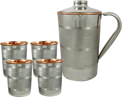 

RoyaltyLane Copper/ Stainless Steel Pitcher for Ayurveda Health Benefit Water Jug Set(1.6 L)