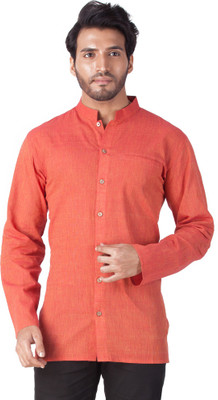 Rene Men Solid Straight Kurta(Orange) Rene Men Solid Straight Kurta(Orange)