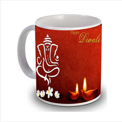 

New Star Light India Printed Diwali Coffee Ceramic Mug(350 ml), Red