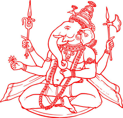 

GANESHA red white poster Fine Art Print(12 inch X 12 inch)