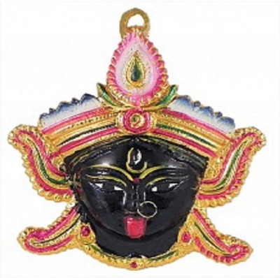 

MUEBIZSTORE Wall Hanging Maa Kali Face (small size) Decorative Showpiece - 15 cm(Aluminium, Multicolor)