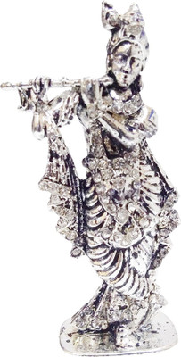 

FABZONE Silver Plated With Stone Finish Lord Krishna Statue Hindu God Makhan chor/Laddu Gopal Sculputer Handicraft Idol janmashtami Decorative Spiritual Diwali Puja Vastu Car Dashboard Religious Pooja God idol Gift Item & Murti for Mandir / Temple / Home 