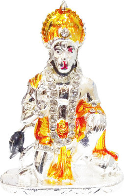 

FABZONE Silver Plated With Stone Finish Lord Mahavir Hanuman Hindu God Bajrangbali Sculputer Handicraft Idol Diwali Decorative Spiritual Puja Vastu Showpiece Figurine - Car Dashboard Religious Pooja God idol Gift Item & Murti for Mandir / Temple / Home / 