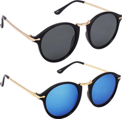 

Verre Round Sunglasses(Black, Blue)