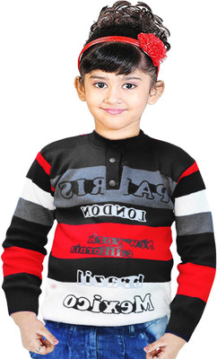 AD & AV Self Design Round Neck Casual Girls Multicolor Sweater