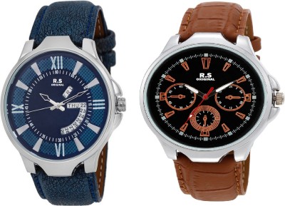 R S Original DIWALI DHAMAKA OFFER BLUE AND BLACK DIAL DATE & TIME SET OF 2 RSO-33 Watch  - For Men   Watches  (R S Original)