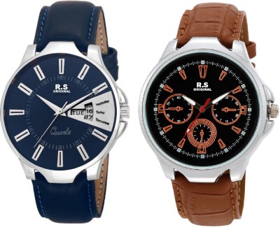 R S Original DIWALI DHAMAKA OFFER BLUE AND BLACK DIAL DATE & TIME SET OF 2 RSO-24 Watch  - For Men   Watches  (R S Original)