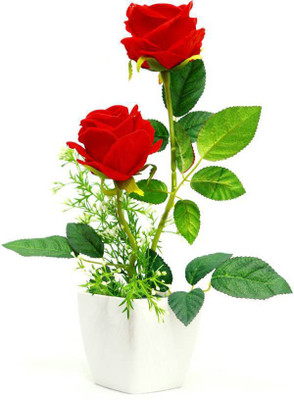 

paradise para-flw-88 Red Rose Artificial Flower with Pot(12 inch, Pack of 1)