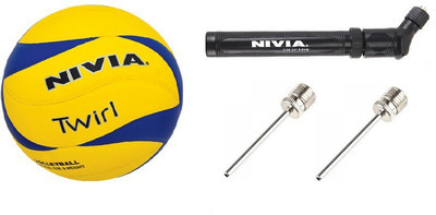 

Nivia Combo of Three, One 'Twirl' Volleyball ,One Hand Pump and Two Needle- Volleyball - Size: (Pack of 1, Multicolor, Yellow