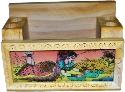 

iHandikart 1 Compartments Wooden Visiting Card Cum Pen Holder(Brown)