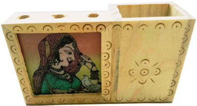 

iHandikart 1 Compartments Wooden Card, Pen and Mobile holder(Brown)