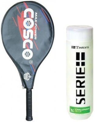 

Cosco Combo of Two, one 'Max Power' Tennis Racquet and (Color on Availability) and One 'TRETORN SERIE' Tennis Ball box (pack of 3)- Tennis Kit