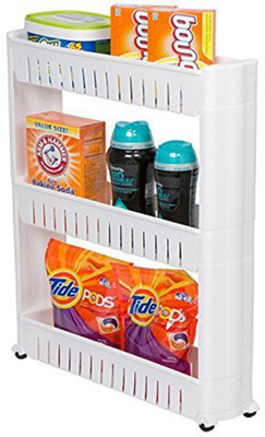 

SYGA White Vertical 3 Layer Space Saving Storage Organizer Rack Shelf With Wheels For Kitchen Bathroom Plastic Kitchen Trolley