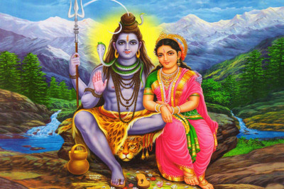 

Aabhaas Wall Poster -lord-shiva-with-parvati- Paper Print(12 inch X 18 inch, Rolled)