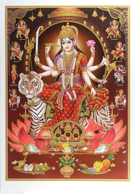 

Wall Poster -golden-zari-art-work-photo-of-nav-durga- Paper Print(12 inch X 18 inch, Rolled)