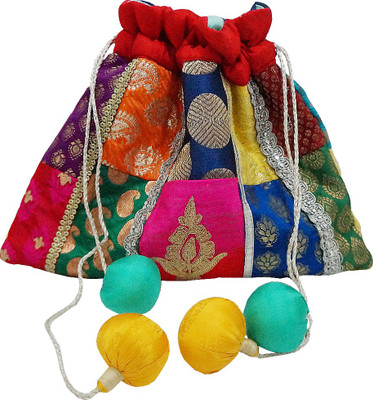 

Muren Brocade Handmade Silk Embroiderd Multicolour Potli cum Pouch with Balls Drawstrings Potli(Multicolor)