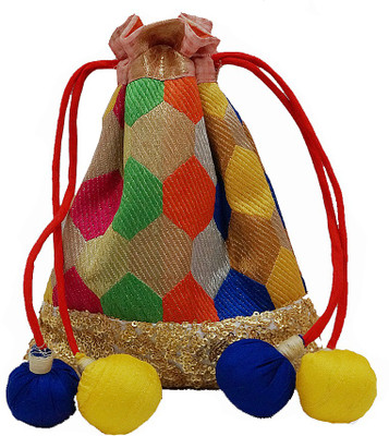 

Muren Brocade Handmade Silk Embroiderd Multicolour Potli cum Pouch with Balls Drawstrings Potli(Multicolor)