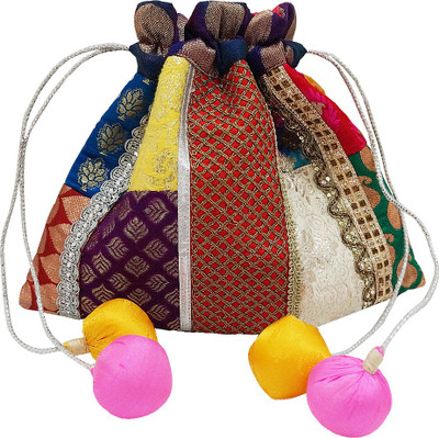 

Muren Brocade Handmade Silk Embroiderd Multicolour Potli cum Pouch with Balls Drawstrings Potli(Multicolor)