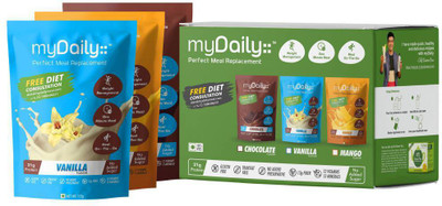 

myDaily Perfect Meal for Weight Management, Fitness & Overall Health (Chocolate + Vanilla + Mango Flavour) � Trial Pack of 6. Free Customized Diet Plan Protein Blends(690 g, Chocolate,Vanilla, Mango)