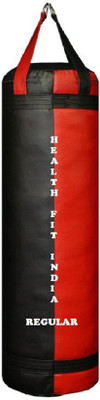 

HEALTH FIT INDIA Regular 2.5 Feet Long, Synthetic Leather Material, Black and Red Color, Unfilled with Hanging Straps Hanging Bag(2.5, 30 kg)