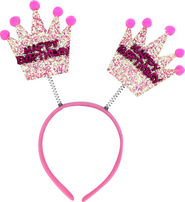 Funcart Happy Birthday Pink Crown with Pink Pom-Pom Hairband