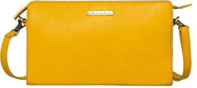 Navshi Women Casual Yellow Genuine Leather Sling Bag