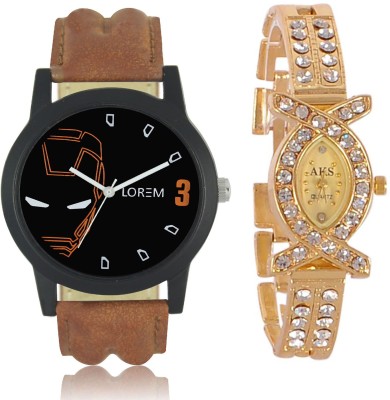 Keepkart LOREM 004 And AKS Golden Combo Couple Watches Pack For Women And Men Watch  - For Boys & Girls   Watches  (Keepkart)