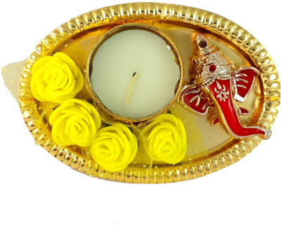 

Ammvi Creations Ganesha Multicolor Floral Tealight candle Holder Set with Tealight for Diwali and Regular Home Décor Candle(Gold, Pack of 1)