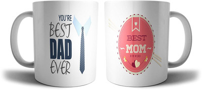 

iKraft Printed Coffee - You’re Best Dad Ever and Best Mom in the World Cute Coffee for Perfect Gift Ceramic Mug(350 ml, Pack of 2), Multicolor