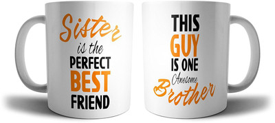 

iKraft Printed Coffee - Sister is the perfect Best Friend and This Guy is One Awesome Brother Cute Coffee for Perfect Gift Ceramic Mug(350 ml, Pack of 2), Multicolor