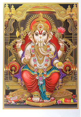 

Aabhaas Wall Poster -golden-zari-art-work-photo-of-ganesha-rolled- Paper Print(12 inch X 18 inch, Rolled)