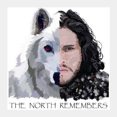 

Aabhaas Wall Poster Jon Snow and Ghost captioned Square | Artist: Armaan Sandhu Paper Print(12 inch X 18 inch, Rolled)