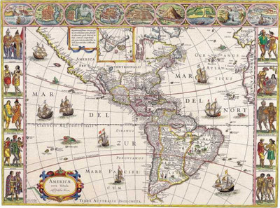 

Aabhaas Wall Poster Postcard The Americas Willem Blaeu Paper Print(12 inch X 18 inch, Rolled)