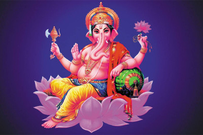 

Aabhaas Wall Poster -lord-ganesha-on-lotus-bk- Paper Print(12 inch X 18 inch, Rolled)