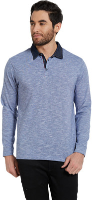 Spykar Solid Men Polo Neck Blue T-Shirt