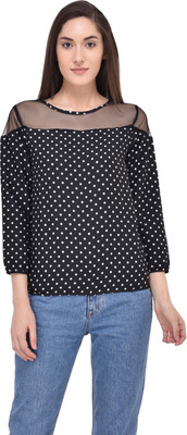 MAYRA Party 3/4 Sleeve Printed Women Black Top