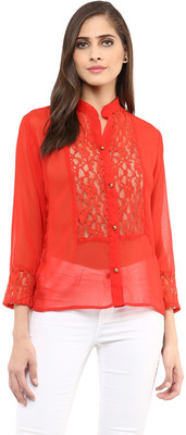 ZIMA LETO Casual 3/4 Sleeve Self Design Women Red Top