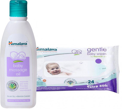 

Himalaya Herbals Baby Massage Oil (200ml)+Himalaya Herbals Gentle baby Wipes (24 Sheets)(White)