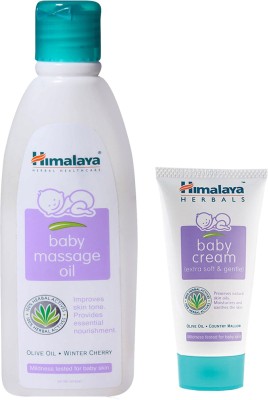 Himalaya Herbals Herbals Baby Massage Oil (200ml)+Himalaya Herbals Baby Cream (100g)(White)