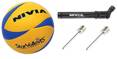 

Nivia Combo Of Three, One Star Volleyball , One Ball Pump and Two Needle- Volleyball - Size: (Pack of 1, Multicolor, Blue;yellow