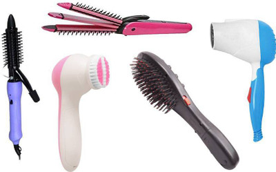 

Appliance Bazar 3 IN 1 Hair Straightener Hair Curler Hair Dryer Face Masasger With Hair Brush (Set of 5)(Set of 5)