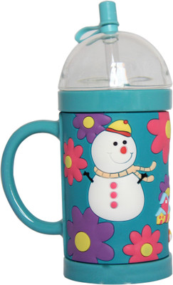

Saanveria Premium Quality 3 D Penguin Print Baby Straw Cup Sipper 300 ml BPA Free Double Deck Automatic Straw round handle grip,unique(Blue)