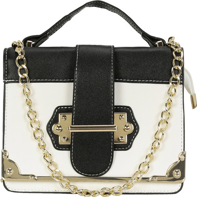 

Le Cuero Women Evening/Party White, Black PU Hand-held Bag, Black;white