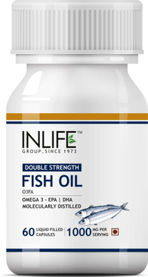 

Inlife Fish Oil (Double Strength) Omega 3 Fatty Acids with EPA 360 mg DHA 240 mg Supplement 1000 mg (per serving) - 60 Liquid Filled Hard Gelatine Capsules(60 No)